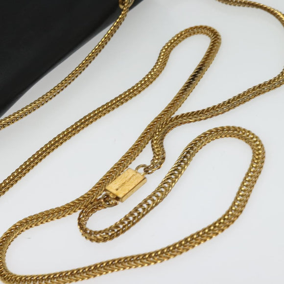 SAINT LAURENT Studs Chain Shoulder Bag Leather Black Gold Auth bs29263