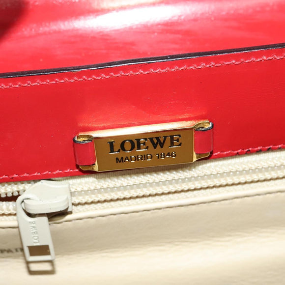 LOEWE Anagram Hand Bag Leather 2way Red Gold Auth bs29264