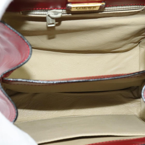 LOEWE Anagram Hand Bag Leather 2way Red Gold Auth bs29264