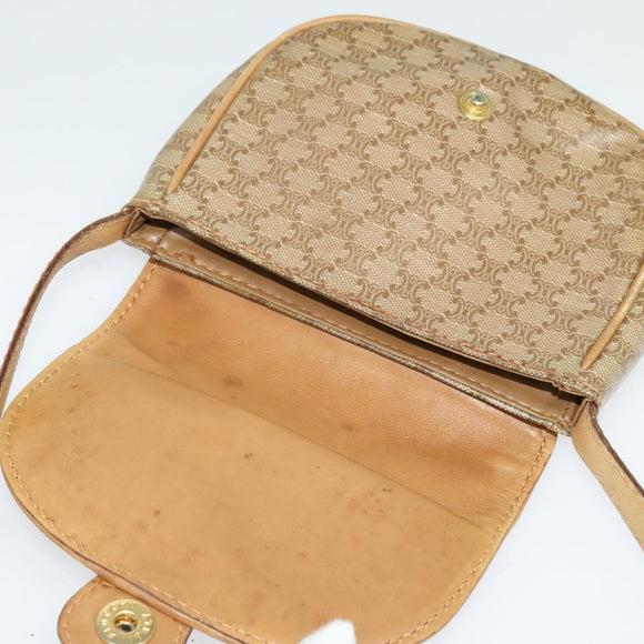 CELINE Macadam Canvas Shoulder Bag PVC Beige Gold Auth bs29271