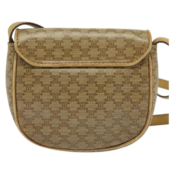 CELINE Macadam Canvas Shoulder Bag PVC Beige Gold Auth bs29271