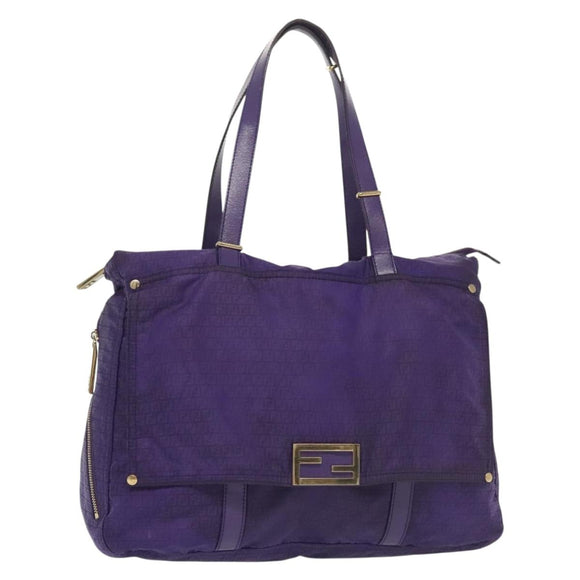 FENDI Zucchino Canvas Tote Bag Nylon Purple Gold Auth bs29272