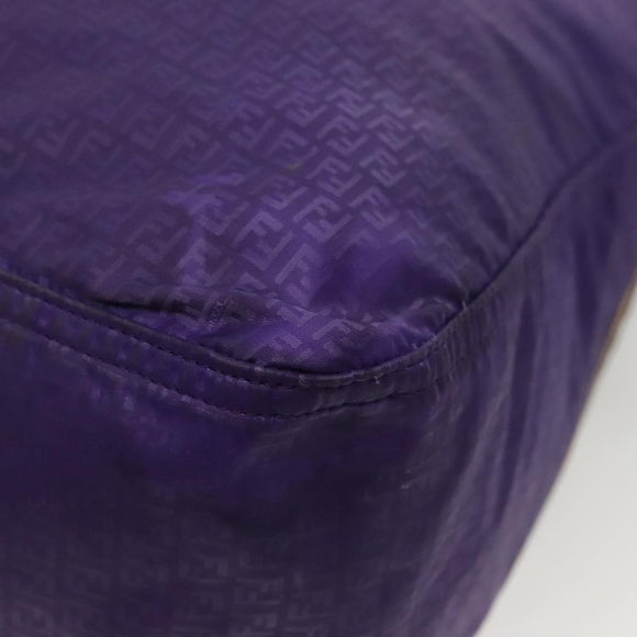 FENDI Zucchino Canvas Tote Bag Nylon Purple Gold Auth bs29272