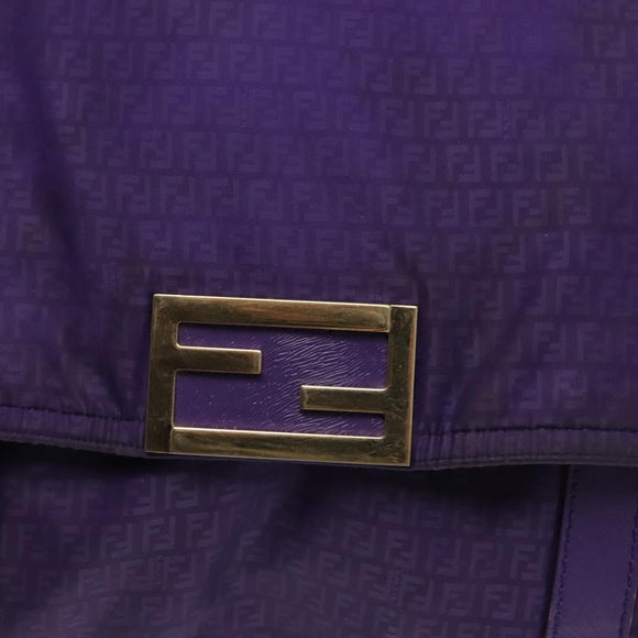 FENDI Zucchino Canvas Tote Bag Nylon Purple Gold Auth bs29272