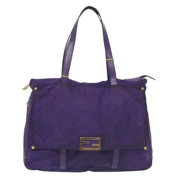 FENDI Zucchino Canvas Tote Bag Nylon Purple Gold Auth bs29272 - 0