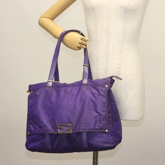 FENDI Zucchino Canvas Tote Bag Nylon Purple Gold Auth bs29272