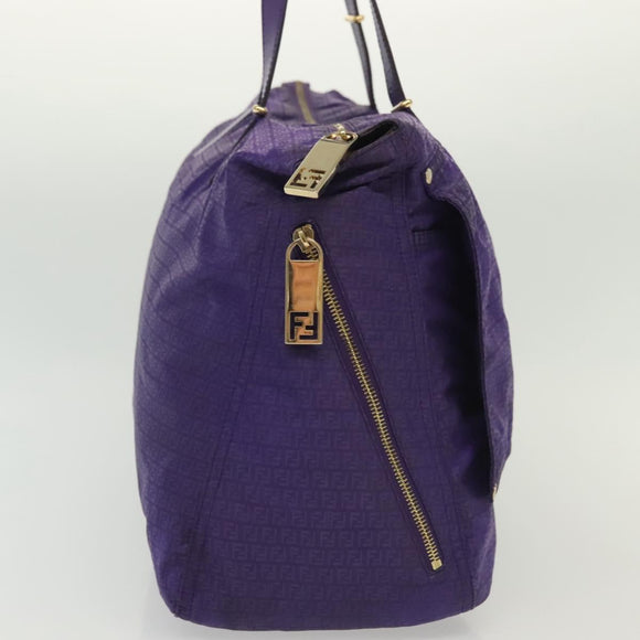 FENDI Zucchino Canvas Tote Bag Nylon Purple Gold Auth bs29272