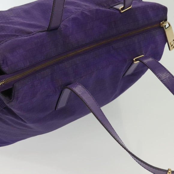 FENDI Zucchino Canvas Tote Bag Nylon Purple Gold Auth bs29272