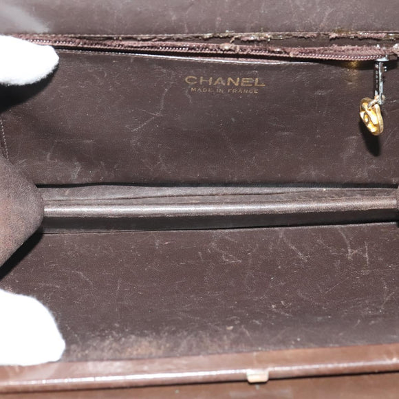 CHANEL Chain Hand Bag Leather Brown gold CC Auth bs29274