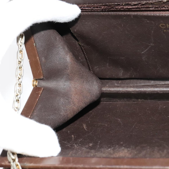 CHANEL Chain Hand Bag Leather Brown gold CC Auth bs29274