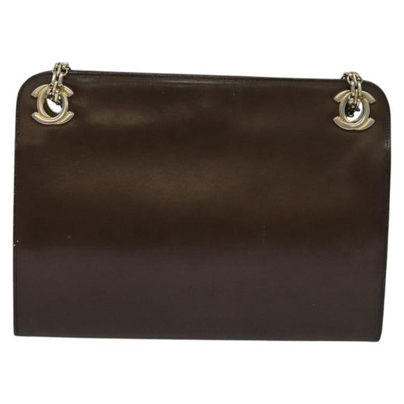 CHANEL Chain Hand Bag Leather Brown gold CC Auth bs29274