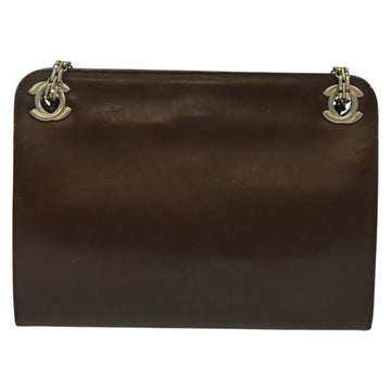 CHANEL Chain Hand Bag Leather Brown gold CC Auth bs29274 - 0