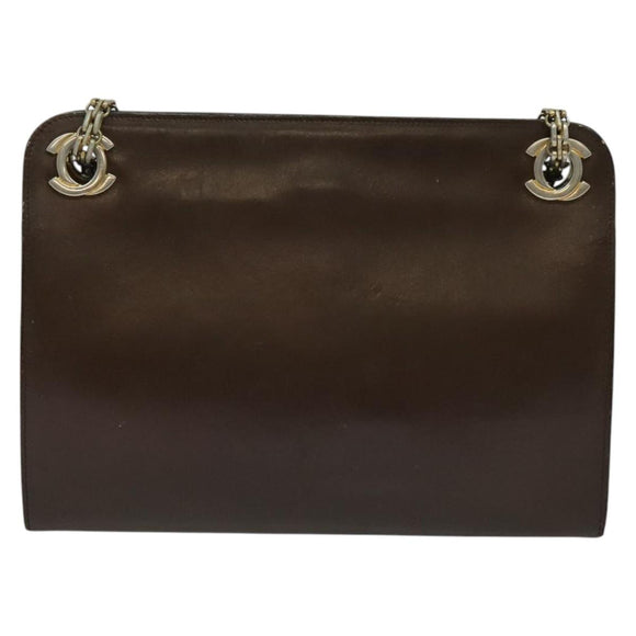 CHANEL Chain Hand Bag Leather Brown gold CC Auth bs29274