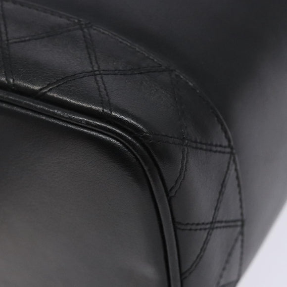 CHANEL Vanity Pouch Leather Black Gold CC Auth bs29276