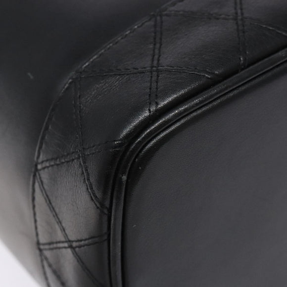 CHANEL Vanity Pouch Leather Black Gold CC Auth bs29276