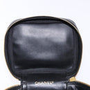 CHANEL Vanity Pouch Leather Black Gold CC Auth bs29276-15