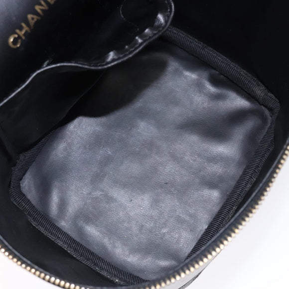 CHANEL Vanity Pouch Leather Black Gold CC Auth bs29276