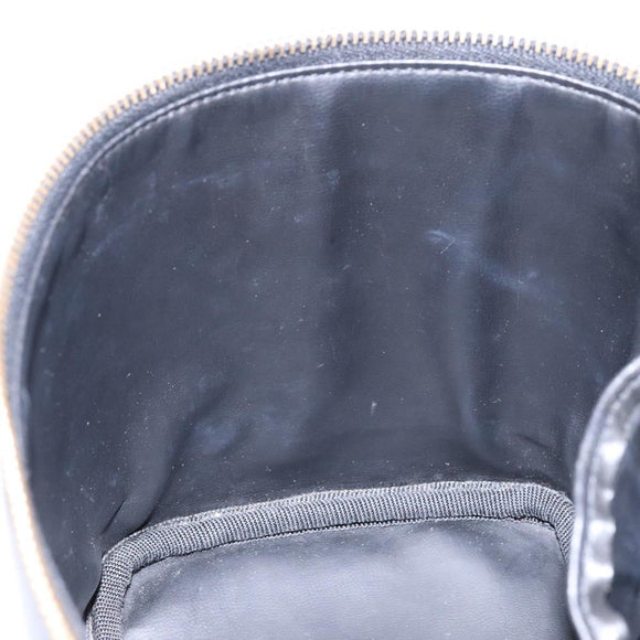 CHANEL Vanity Pouch Leather Black Gold CC Auth bs29276