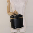 CHANEL Vanity Pouch Leather Black Gold CC Auth bs29276-22