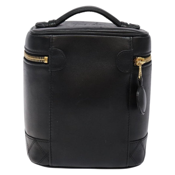 CHANEL Vanity Pouch Leather Black Gold CC Auth bs29276