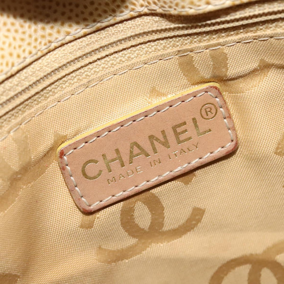 CHANEL Tote Bag Caviar Skin Beige Gold CC Auth bs29277