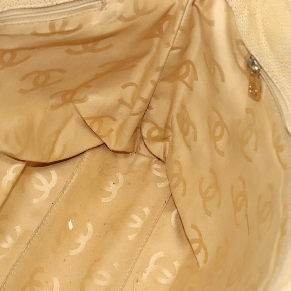 CHANEL Tote Bag Caviar Skin Beige Gold CC Auth bs29277