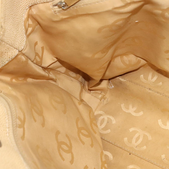 CHANEL Tote Bag Caviar Skin Beige Gold CC Auth bs29277