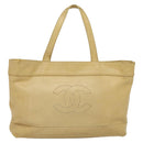 CHANEL Tote Bag Caviar Skin Beige Gold CC Auth bs29277-2