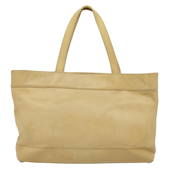 CHANEL Tote Bag Caviar Skin Beige Gold CC Auth bs29277