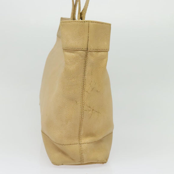 CHANEL Tote Bag Caviar Skin Beige Gold CC Auth bs29277