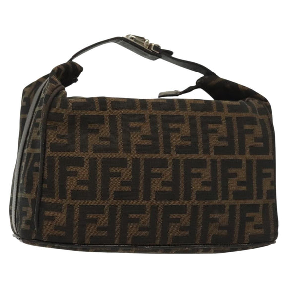 FENDI Zucca Canvas Vanity Pouch Black Brown Silver Auth bs29279