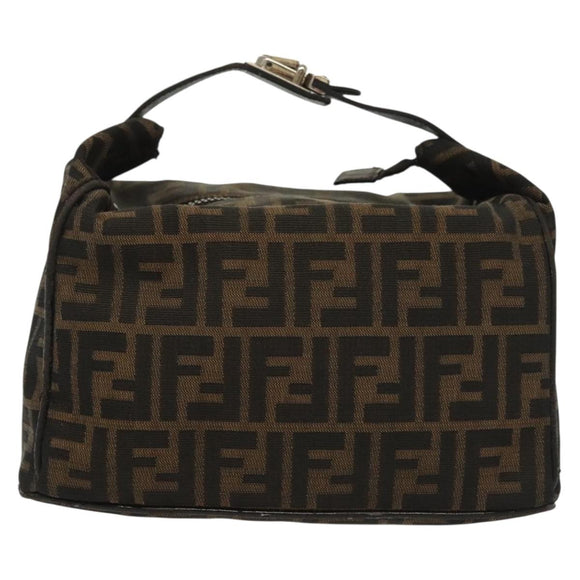 FENDI Zucca Canvas Vanity Pouch Black Brown Silver Auth bs29279