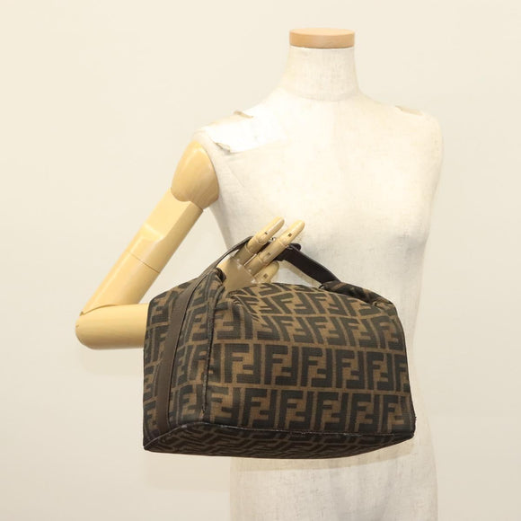 FENDI Zucca Canvas Vanity Pouch Black Brown Silver Auth bs29279