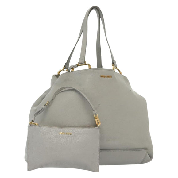 Miu Miu Tote Bag Leather Gray Gold Auth bs29284