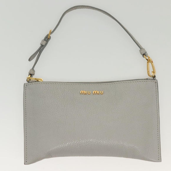 Miu Miu Tote Bag Leather Gray Gold Auth bs29284