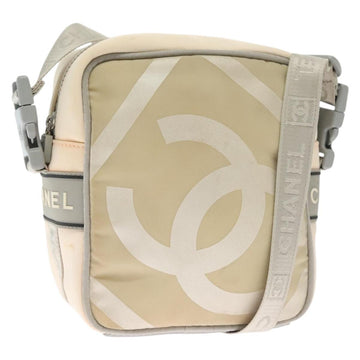 CHANEL Sports Shoulder Bag Nylon Beige Gray CC Auth bs29288