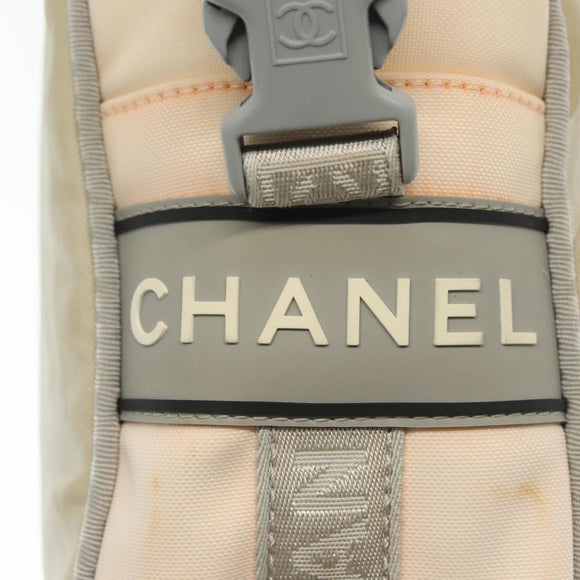 CHANEL Sports Shoulder Bag Nylon Beige Gray CC Auth bs29288
