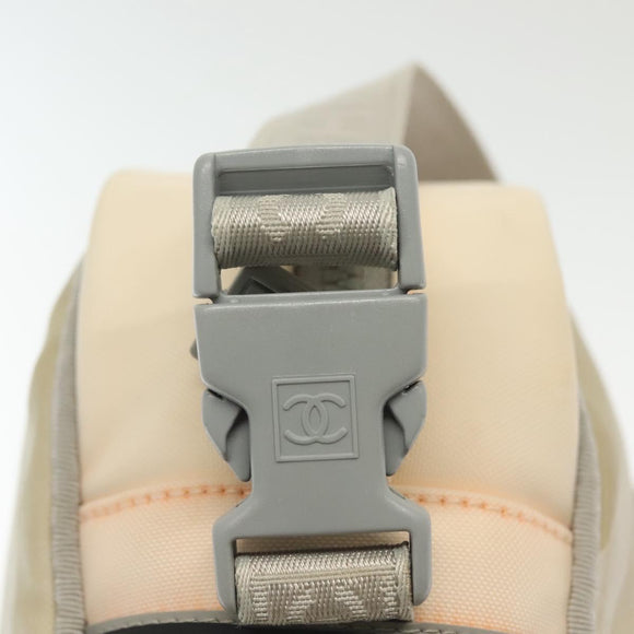 CHANEL Sports Shoulder Bag Nylon Beige Gray CC Auth bs29288