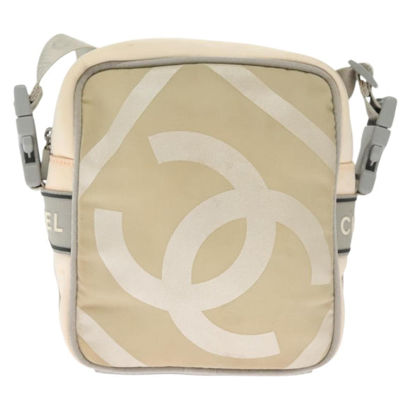 CHANEL Sports Shoulder Bag Nylon Beige Gray CC Auth bs29288