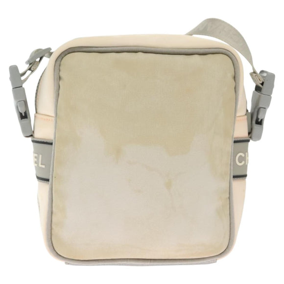 CHANEL Sports Shoulder Bag Nylon Beige Gray CC Auth bs29288