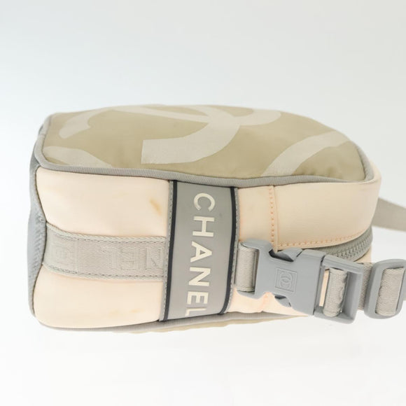 CHANEL Sports Shoulder Bag Nylon Beige Gray CC Auth bs29288