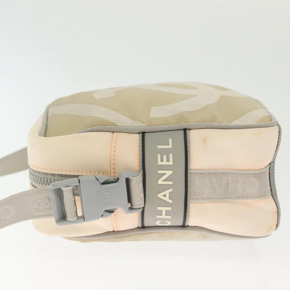 CHANEL Sports Shoulder Bag Nylon Beige Gray CC Auth bs29288