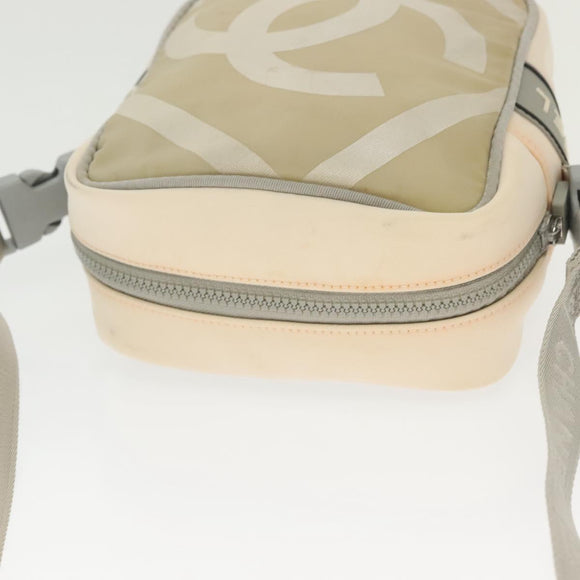 CHANEL Sports Shoulder Bag Nylon Beige Gray CC Auth bs29288