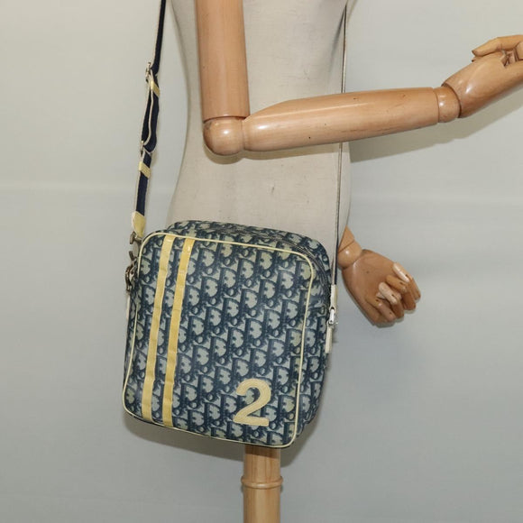 Christian Dior Trotter Canvas Shoulder Bag PVC Blue Silver Auth bs29296