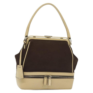PRADA Hand Bag Canvas Leather Beige Brown Auth bs29303