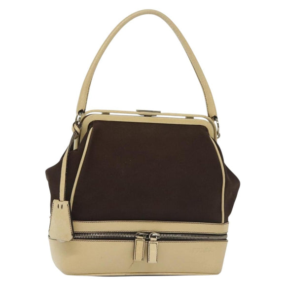 PRADA Hand Bag Canvas Leather Beige Brown Auth bs29303