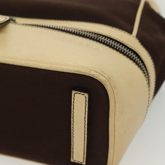 PRADA Hand Bag Canvas Leather Beige Brown Auth bs29303