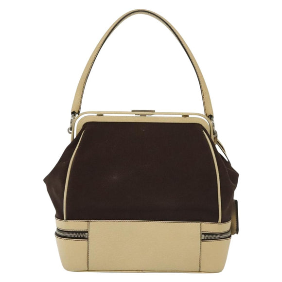 PRADA Hand Bag Canvas Leather Beige Brown Auth bs29303