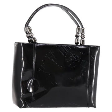Christian Dior Maris Pearl Hand Bag Patent leather Black Silver Auth bs29312