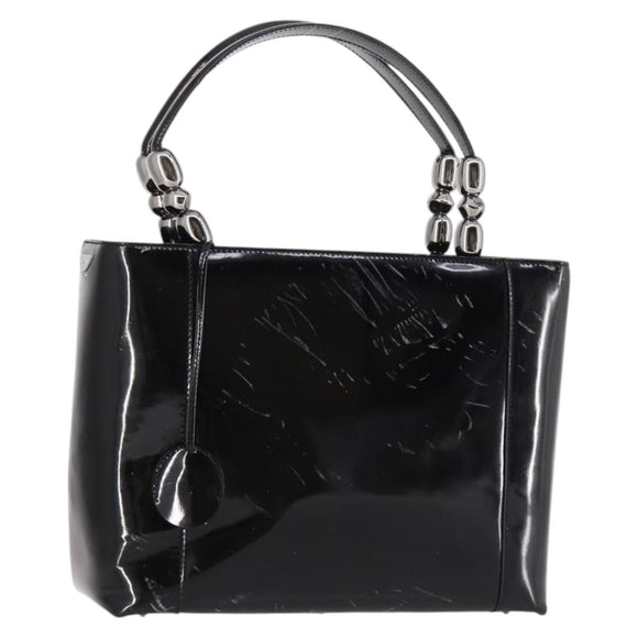 Christian Dior Maris Pearl Hand Bag Patent leather Black Silver Auth bs29312